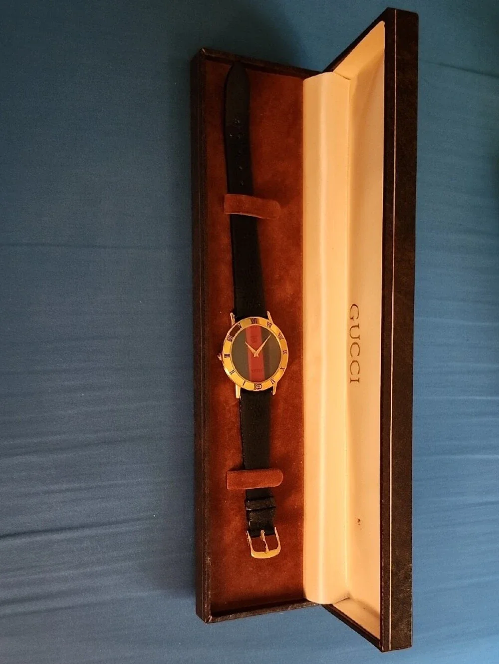 Gucci Watch with Gold Case and Red-Green Dial